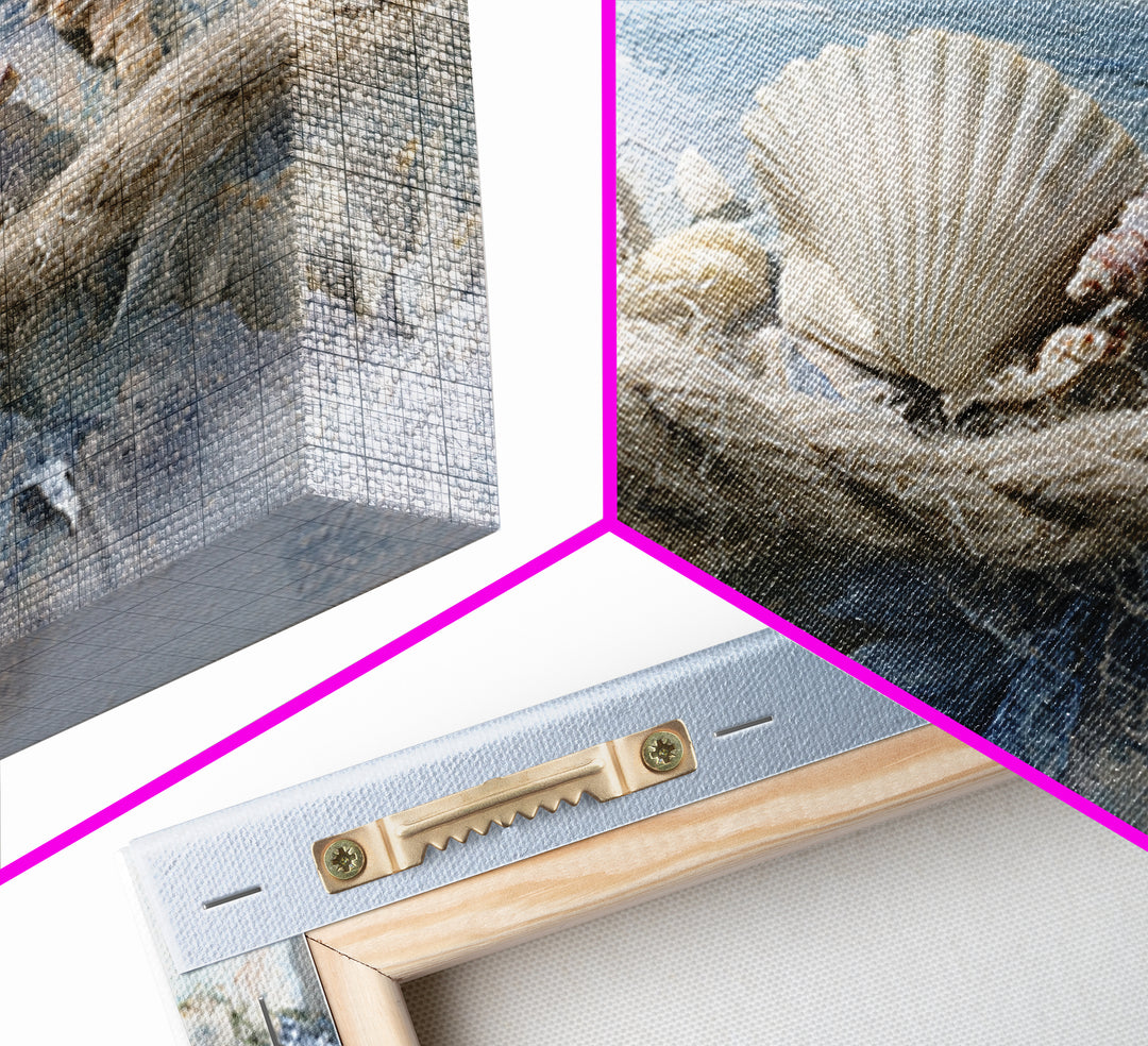 Beachy Shell and Palm Arrangement Framed Canvas Print, Patio Art, Bar Art, Patio Decor, Fine Art, Outdoor, Outdoor Art, PAT-3x2-23