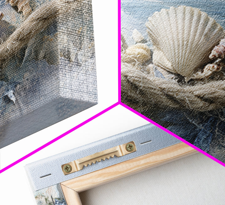 Beachy Shell and Palm Arrangement Framed Canvas Print, Patio Art, Bar Art, Patio Decor, Fine Art, Outdoor, Outdoor Art, PAT-3x2-23