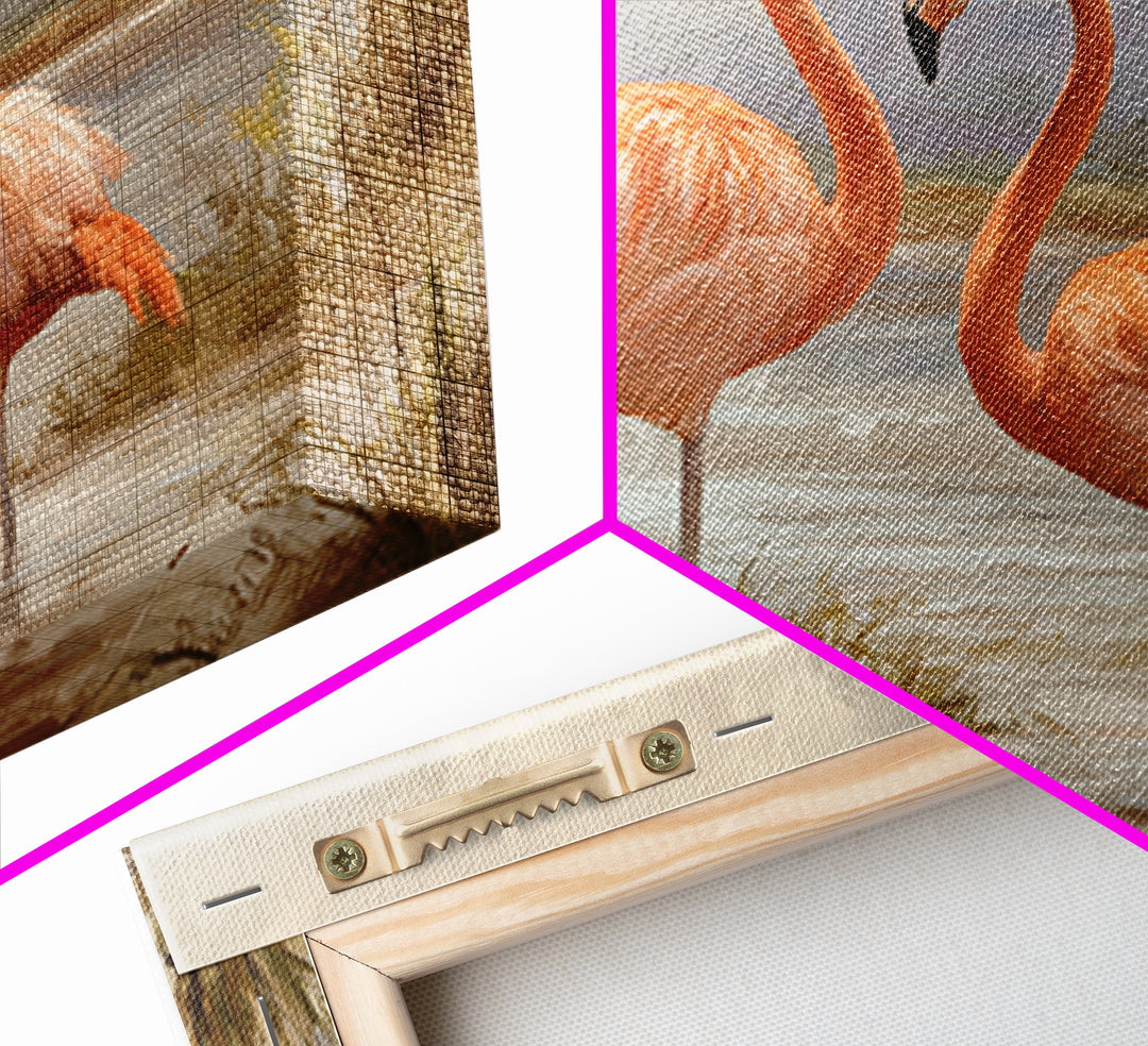 Flamingo Pair Beside Shallow Water Canvas Print, Patio Art, Outdoor Wall Decor, Patio Decor, Fine Art, Outdoor, Yard Decor, PAT-3x2-38