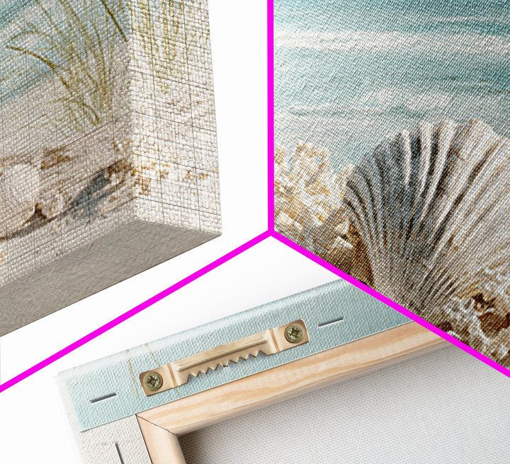 Beachy Shell and Palm Arrangement Framed Canvas Print, Patio Art, Room Decor, Patio Decor, Oil Painting, Outdoor, Garden Art, PAT-3x2-47