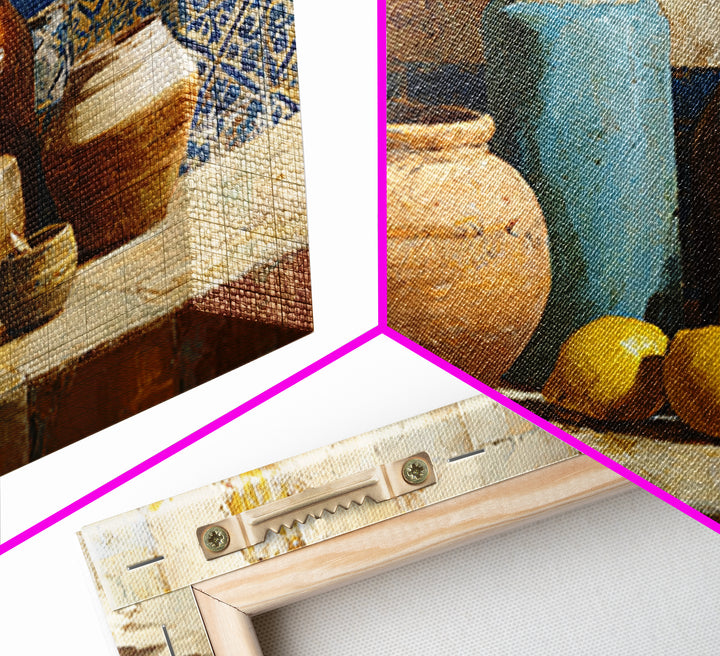 Mediterranean Lemons and Blue Tile Pattern Canvas Print, Patio Art, Bar Art, Patio Decor, Fine Art, Outdoor, Outdoor Art, PAT-3x2-54