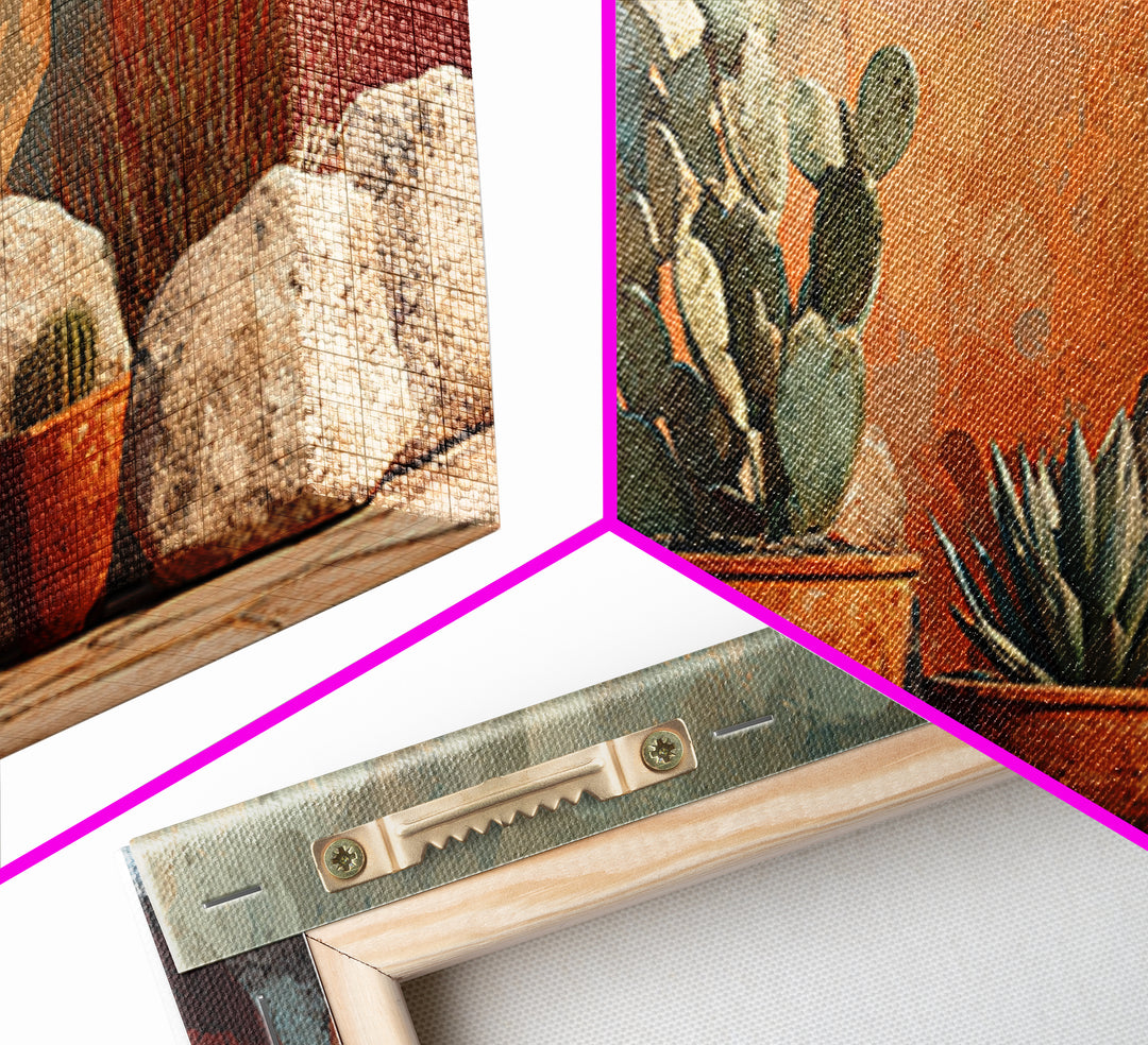 Cactus and Agave Framed Canvas Print, Patio Art, Metal Art, Patio Decor, Oil Painting, Outdoor, Patio Cushions, Yard Decor, PAT-3x2-8