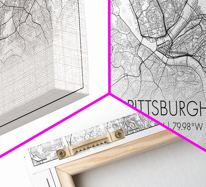 Pittsburgh City Map, Pennsylvania Art, Map Print, Minimalist Wall Art, Wall Art, Canvas Art, Hostess Gift, Travel Wall Print, Wall Hanging