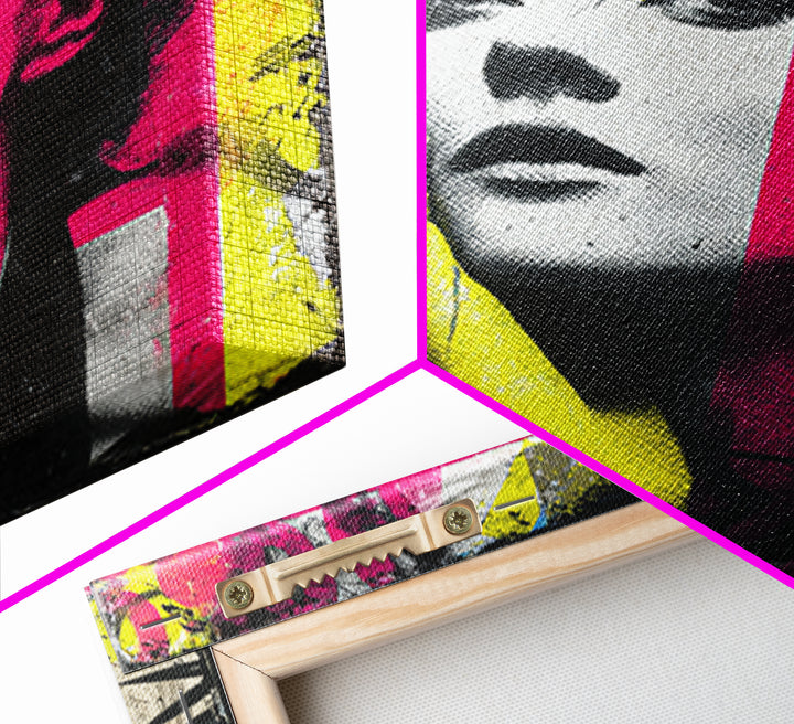 Neon Portrait with Thick Black Outlines Framed Canvas Print, Pop Art, Eclectic Home Decor, Living Room Decor, Fine Art, Pop, POP-1x1-100