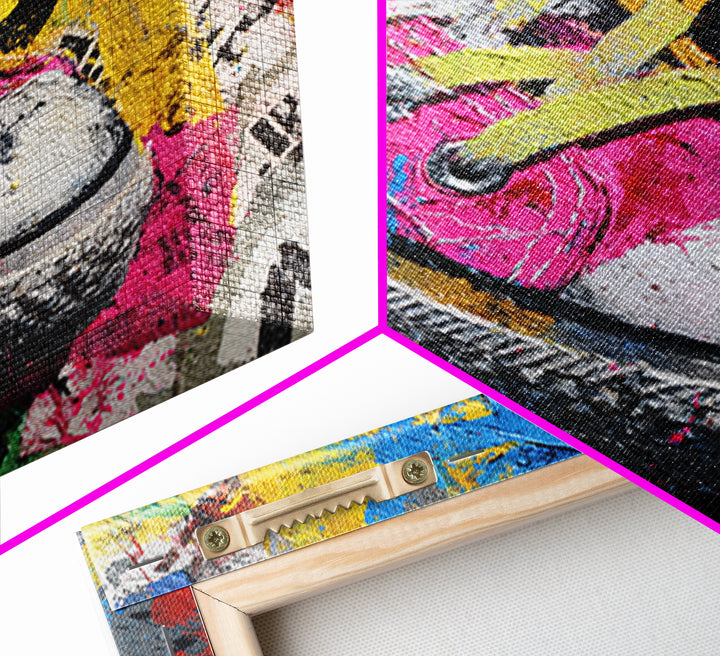 Sneaker Closeup in Bright Pop Colors Framed Canvas Print, Pop Art, Mexican Art, Living Room Decor, Oil Painting, Pop, POP-1x1-43