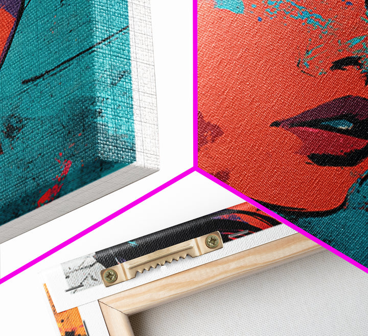 Neon Portrait with Thick Black Outlines Canvas Print, Pop Art, Dark Art, Living Room Decor, Oil Painting, Pop, POP-1x1-76