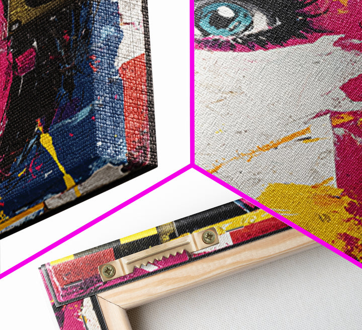 Colorful Cassette Tape Graphic Framed Canvas Print, Pop Art, Football Wall Art, Living Room Decor, Abstract Art, Pop, POP-1x1-84