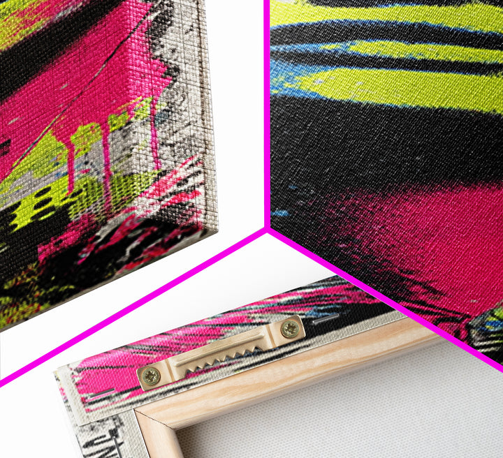 Neon Portrait with Thick Black Outlines Canvas Print, Pop Art, Bedroom Decor, Living Room Decor, Oil Painting, Pop, 3d Art, POP-1x3-88