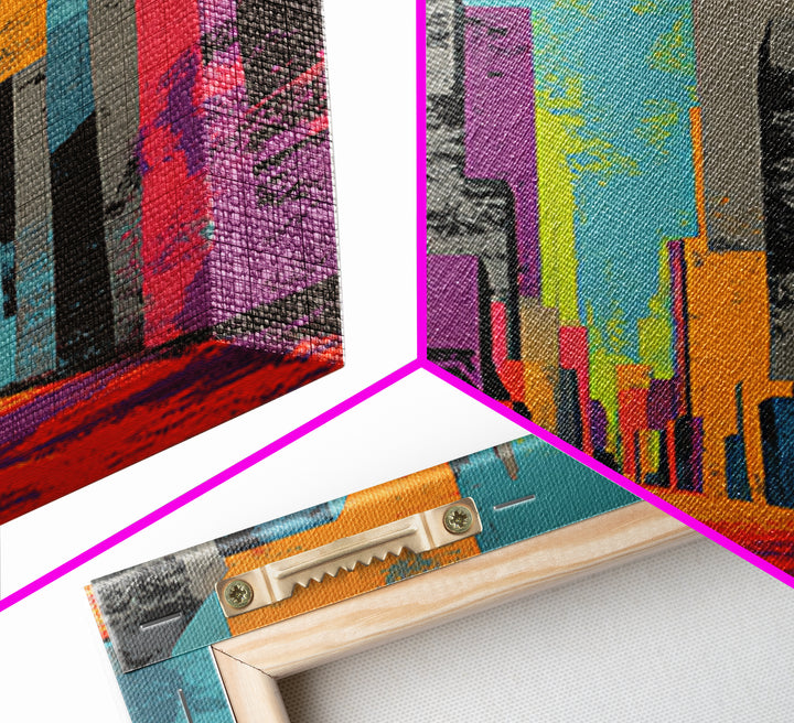 Comic Book City Skyline Canvas Print, Pop Art, Modern Art, Living Room Decor, Abstract Art, Pop, Modern Decor, Fine Art Print, POP-1x3-89