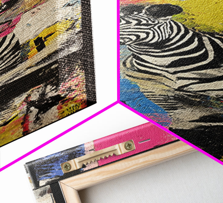 Zebra in Rainbow Pop Pattern Canvas Print, Pop Art, 3d Art, Living Room Decor, Oil Painting, Pop, Textured Painting, POP-1x3-97