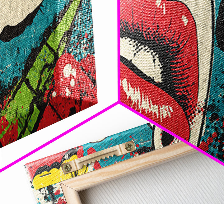 Bold Comic Lips Canvas Print, Pop Art, Wall Art, Living Room Decor, Oil Painting, Pop, Original Art, Canvas Wall Art, POP-2x1-21
