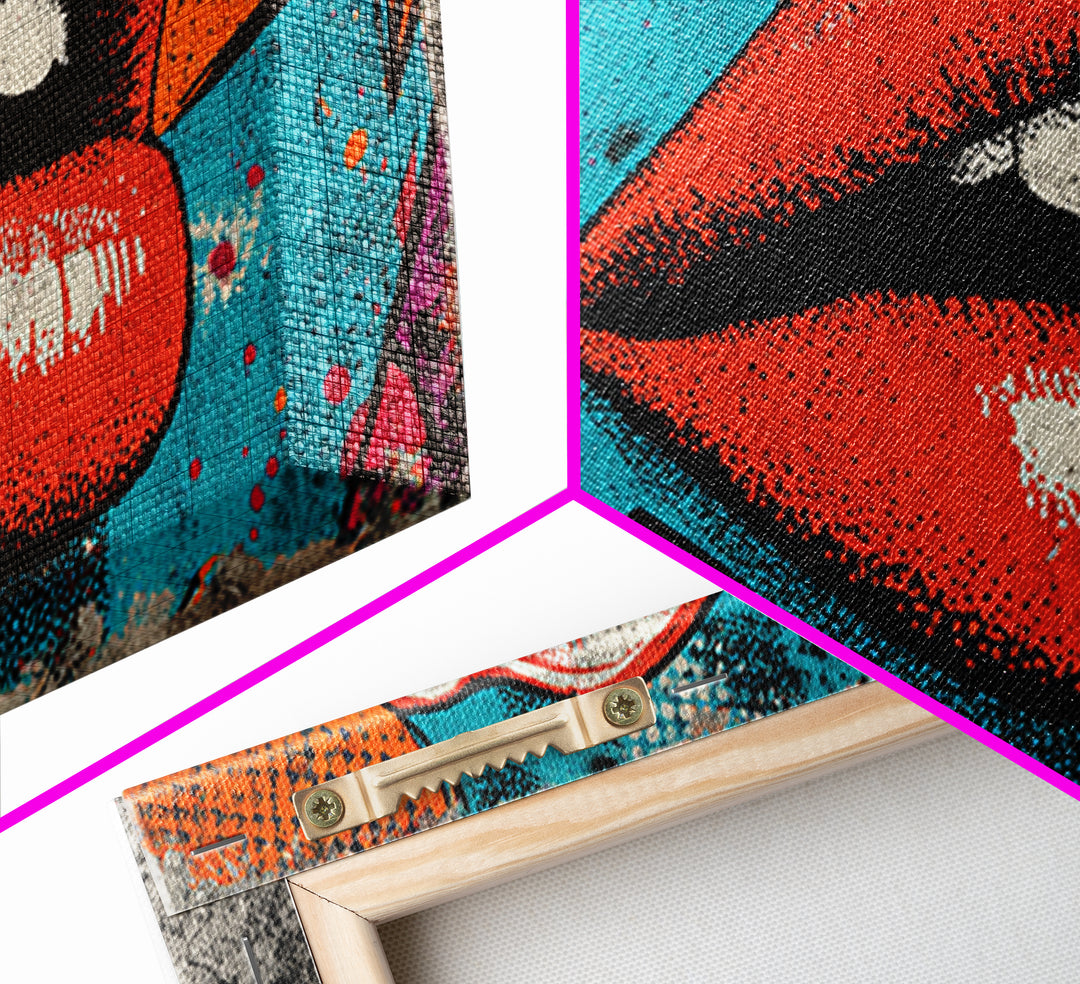 Bold Comic Lips Framed Canvas Print, Pop Art, Decor, Living Room Decor, Fine Art, Pop, Dopamine Decor, Mexican Art, Modern Art, POP-2x1-45