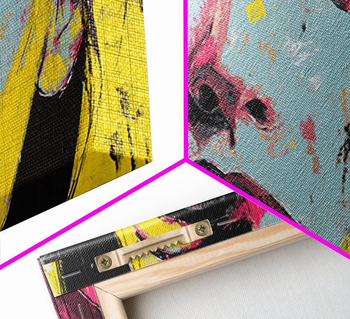 Neon Portrait with Thick Black Outlines Framed Canvas Print, Pop Art, Canvas, Living Room Decor, Oil Painting, Pop, Food Art, POP-2x1-72