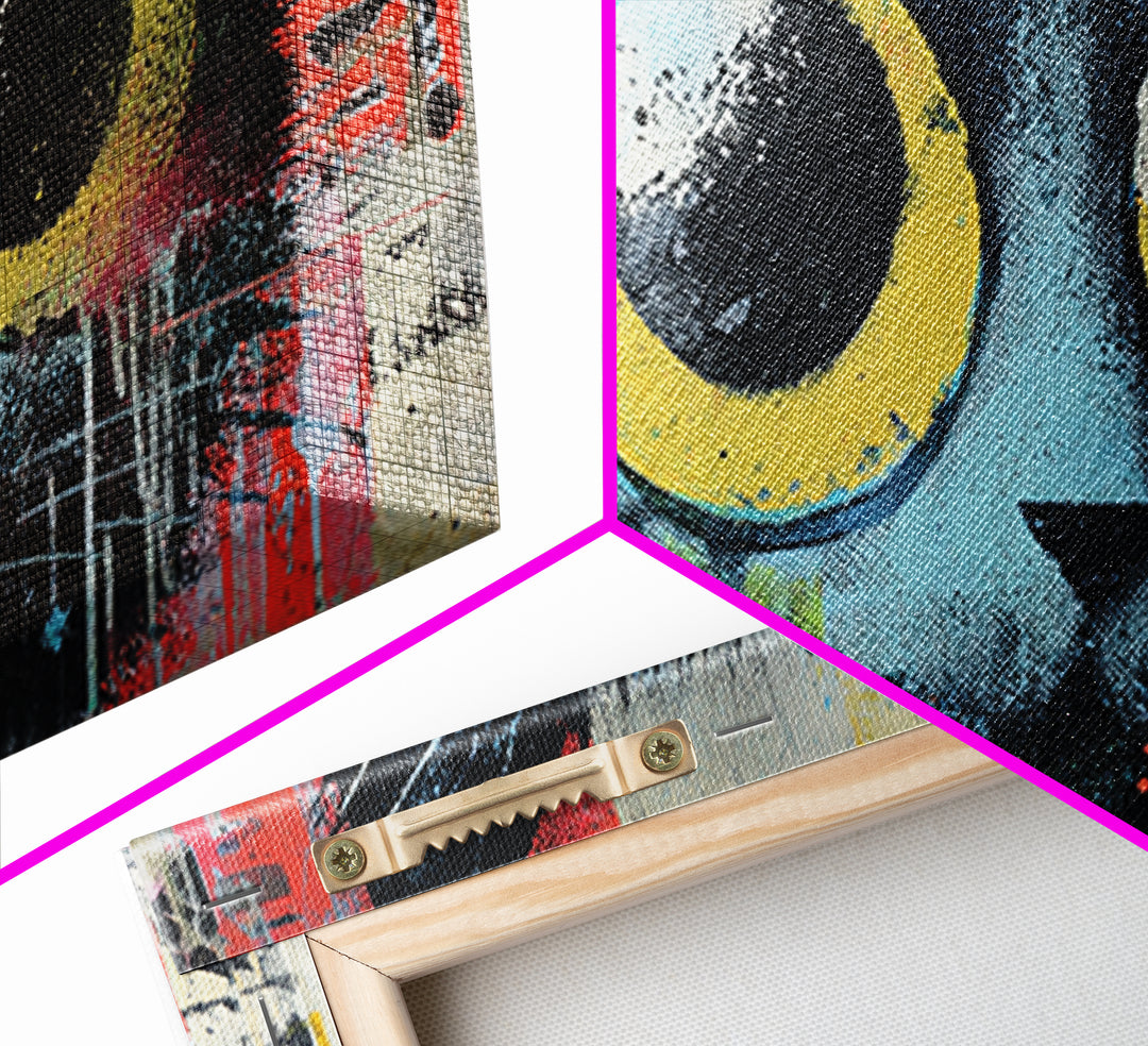 Comic Cat with Oversized Eyes Framed Canvas Print, Pop Art, Home Decor, Living Room Decor, Fine Art, Pop, Canvas Wall Art, POP-2x1-86