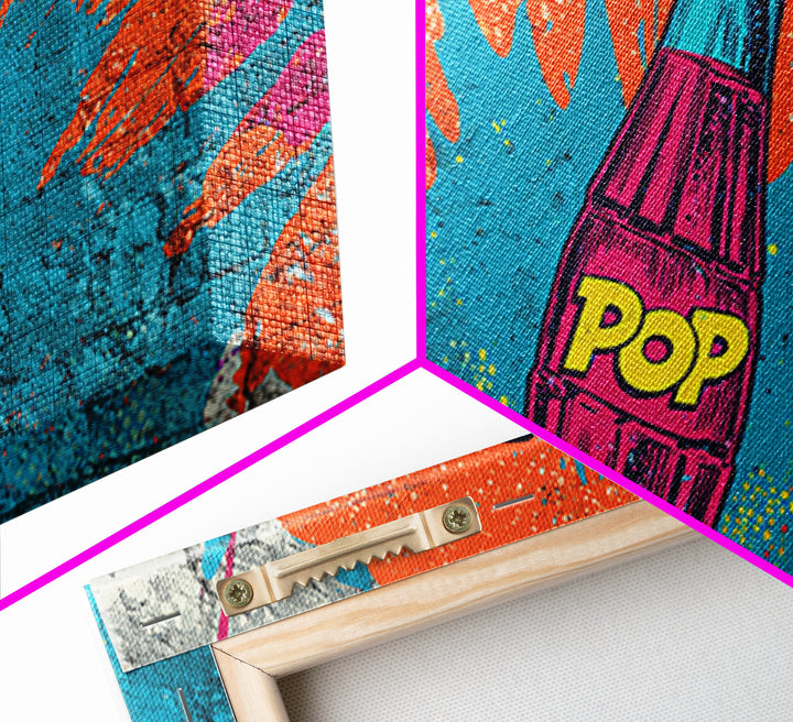 Retro Soda Bottle Framed Canvas Print, Pop Art, Graffiti Art, Living Room Decor, Fine Art, Pop, Minimalist Decor, POP-2x1-95