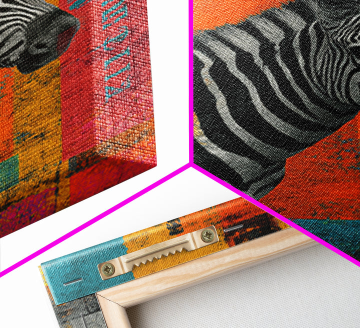 Zebra in Rainbow Pop Pattern Canvas Print, Pop Art, Painting, Living Room Decor, Fine Art, Pop, Apartment Decor, Dopamine Decor, POP-2x3-45