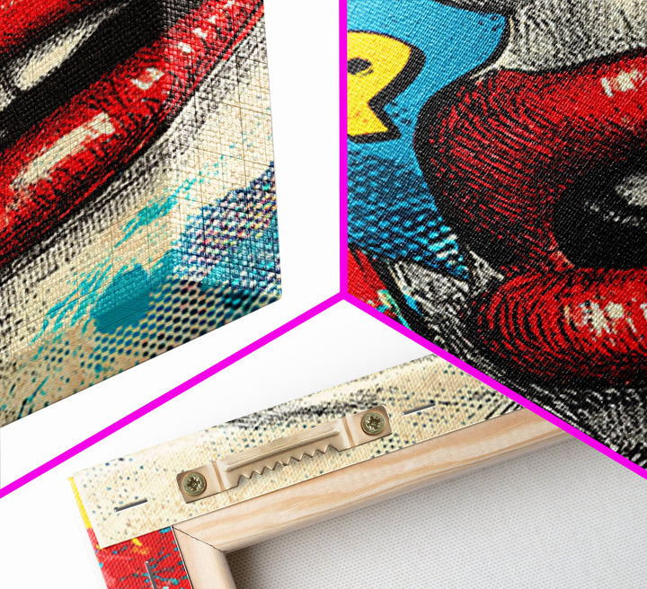 Bold Comic Lips Canvas Print, Pop Art, Canvas Wall Art, Living Room Decor, Oil Painting, Pop, Football Wall Art, Party Decor, POP-2x3-81