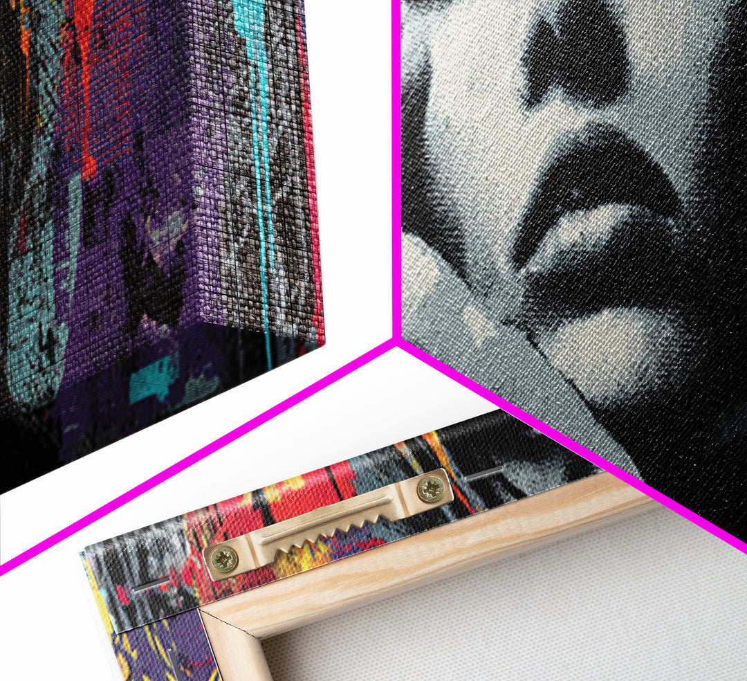 Neon Portrait with Thick Black Outlines Canvas Print, Pop Art, Painting, Living Room Decor, Fine Art, Pop, Apartment Decor, POP-3x1-92