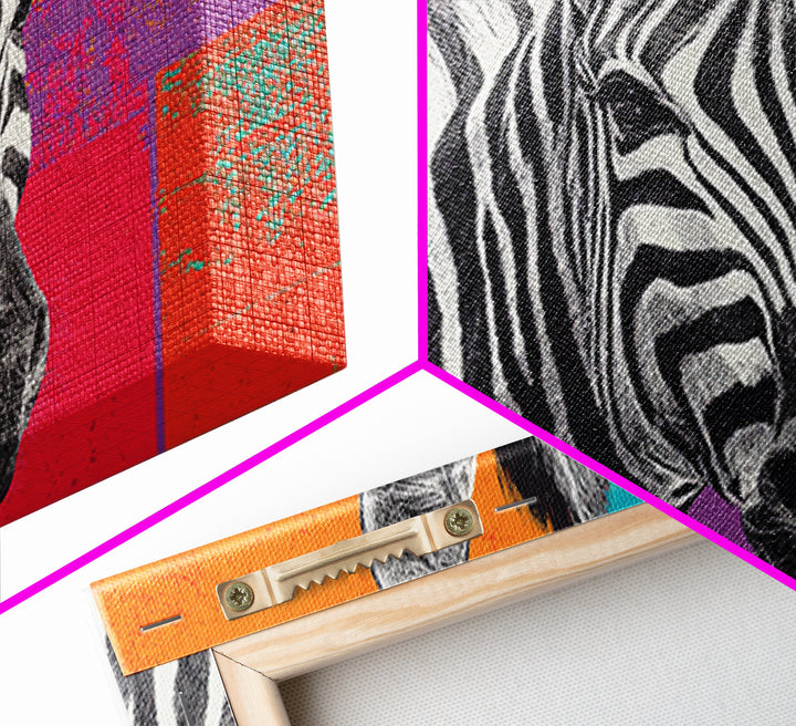 Zebra in Rainbow Pop Pattern Canvas Print, Pop Art, Portrait, Living Room Decor, Pop, Graffiti Art, Eclectic Home Decor, POP-3x2-17