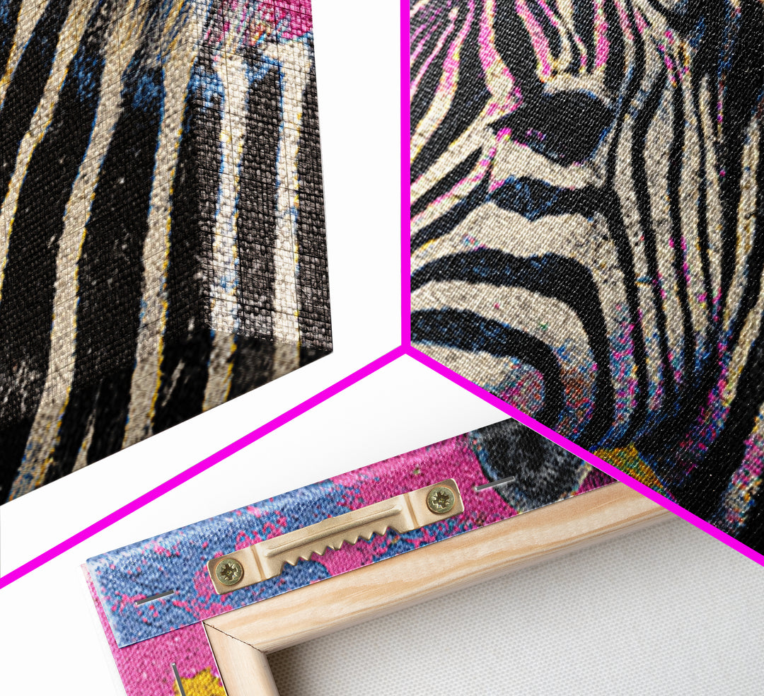 Zebra in Rainbow Pop Pattern Framed Canvas Print, Pop Art, Canvas Painting, Living Room Decor, Watercolor Art, Pop, POP-3x2-41