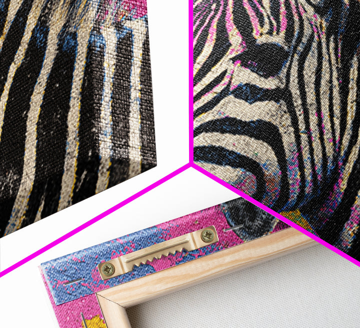 Zebra in Rainbow Pop Pattern Framed Canvas Print, Pop Art, Canvas Painting, Living Room Decor, Watercolor Art, Pop, POP-3x2-41