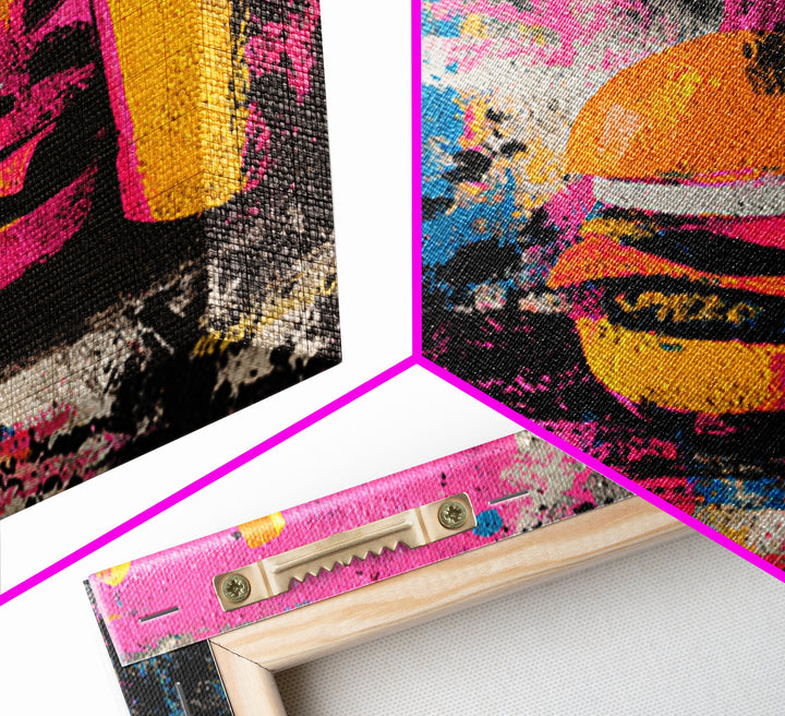 Hamburger and Fries Framed Canvas Print, Pop Art, Party Decor, Living Room Decor, Fine Art, Pop, Textured Painting, POP-3x2-85