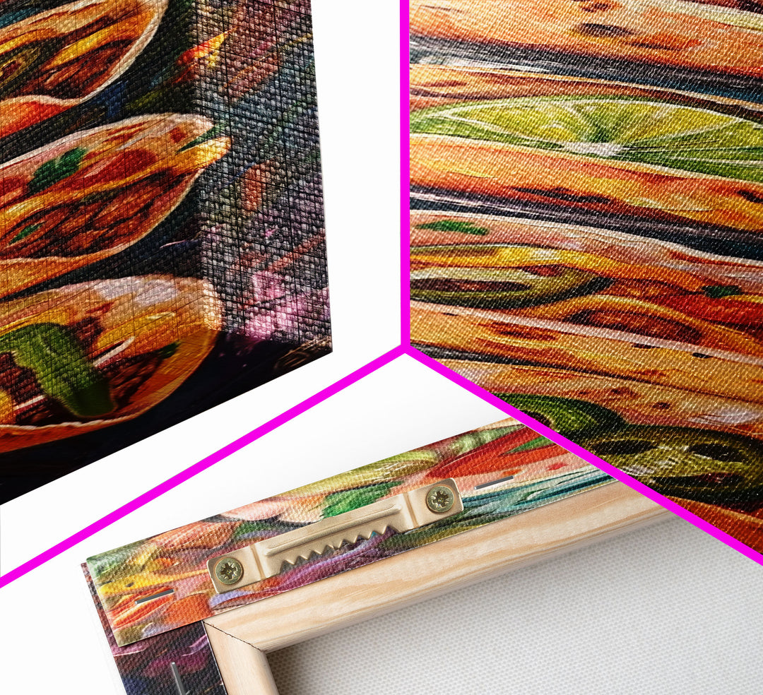 Taco Painting Framed and Printed on Canvas, Colorful Kitchen Wall Art, Mexican Inspired Food Art, Large Narrow Wall Art, Kitchen Decor