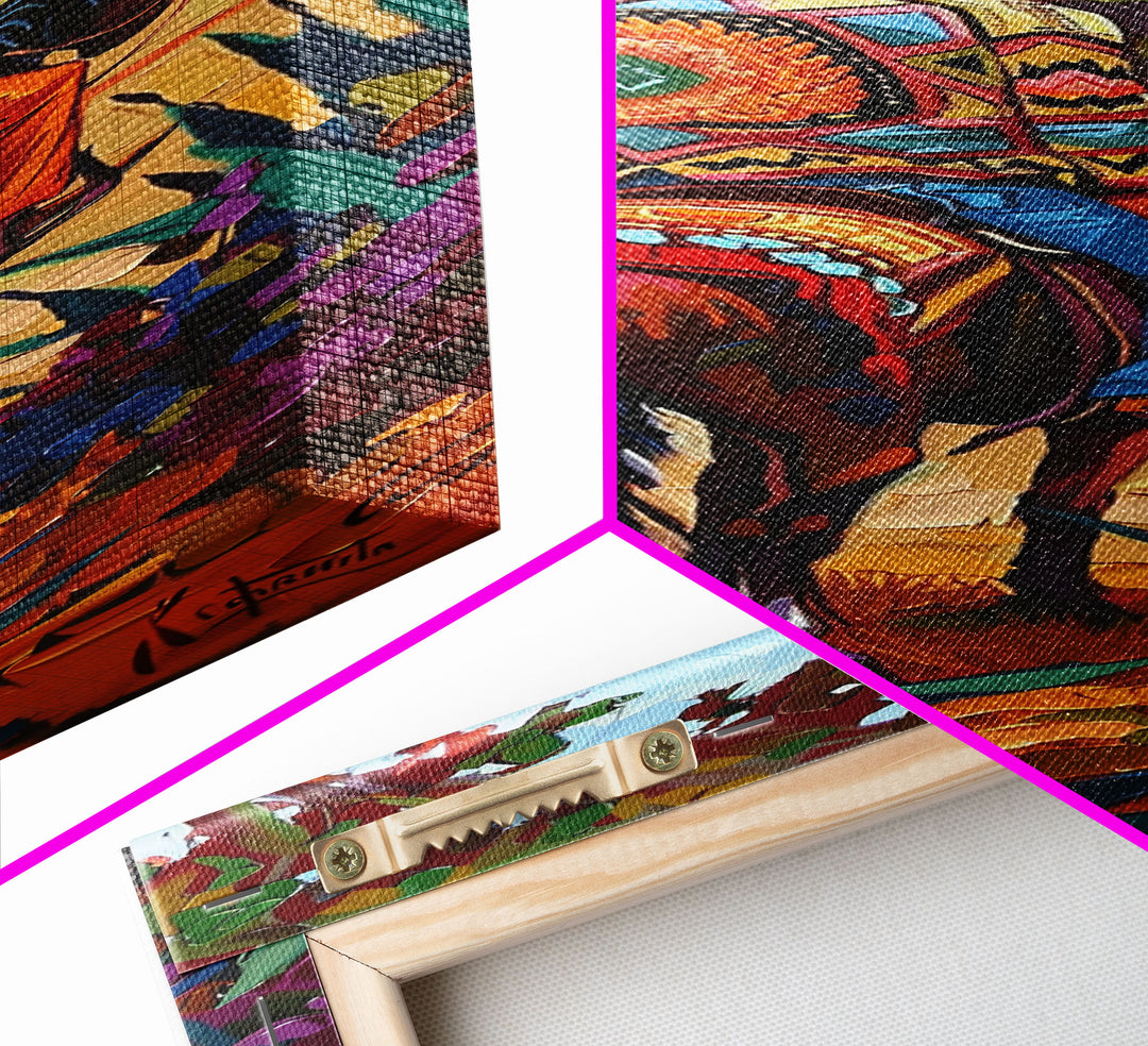 Long Narrow Wall Art Painting of Jalisco Cowboy, Southwest Wall Art Painting, Colorful Desert Canvas Painting Framed and Printed, Office Art