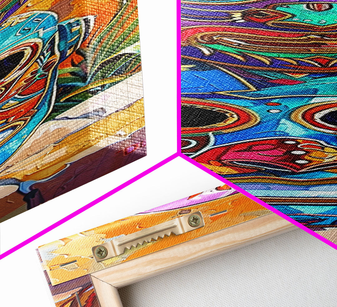 Colorful Tribal Art Painting Framed on Canvas, Spanish Style Canvas Painting, Vertical Framed Art for Living Room, Modern Canvas Art