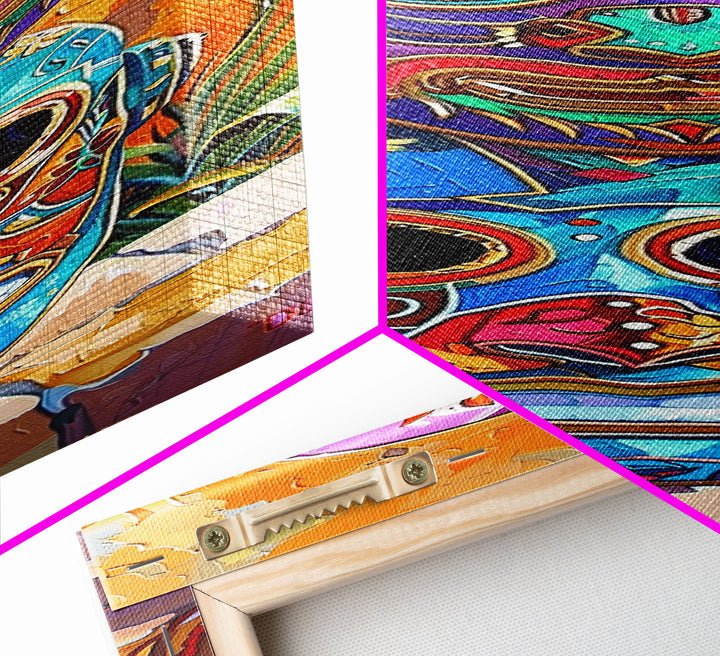 Colorful Tribal Art Painting Framed on Canvas, Spanish Style Canvas Painting, Vertical Framed Art for Living Room, Modern Canvas Art