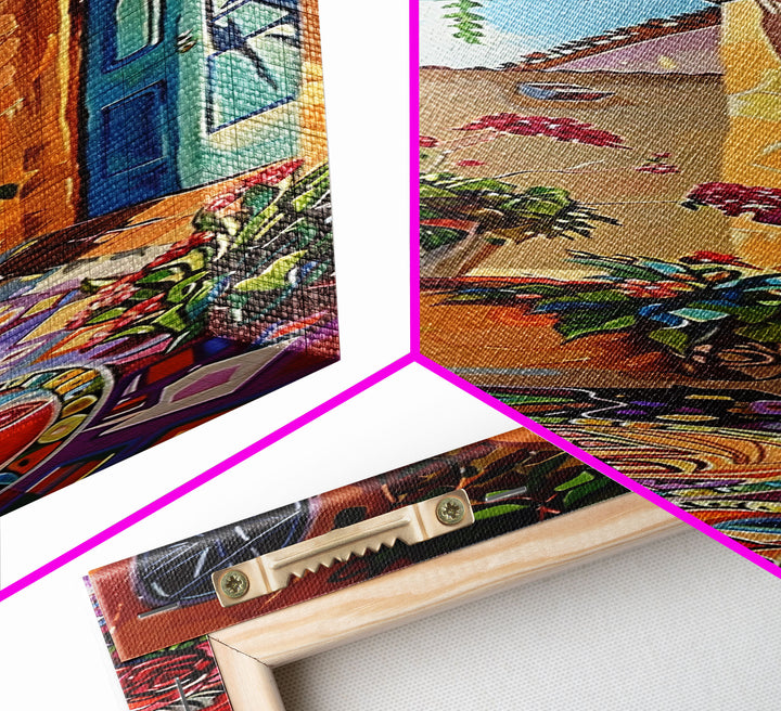 Colorful Spanish Botanical Canvas Art Framed, Oversized Narrow Framed Art for Living Room, Floral Canvas Art, Kitchen Art Print