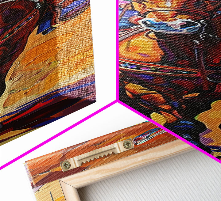 Vertical Acrylic Painting of Colorful Jalisco Cowboy Riding Horse Framed and Printed on Canvas, Mexican Inspired Wall Art for Living Room