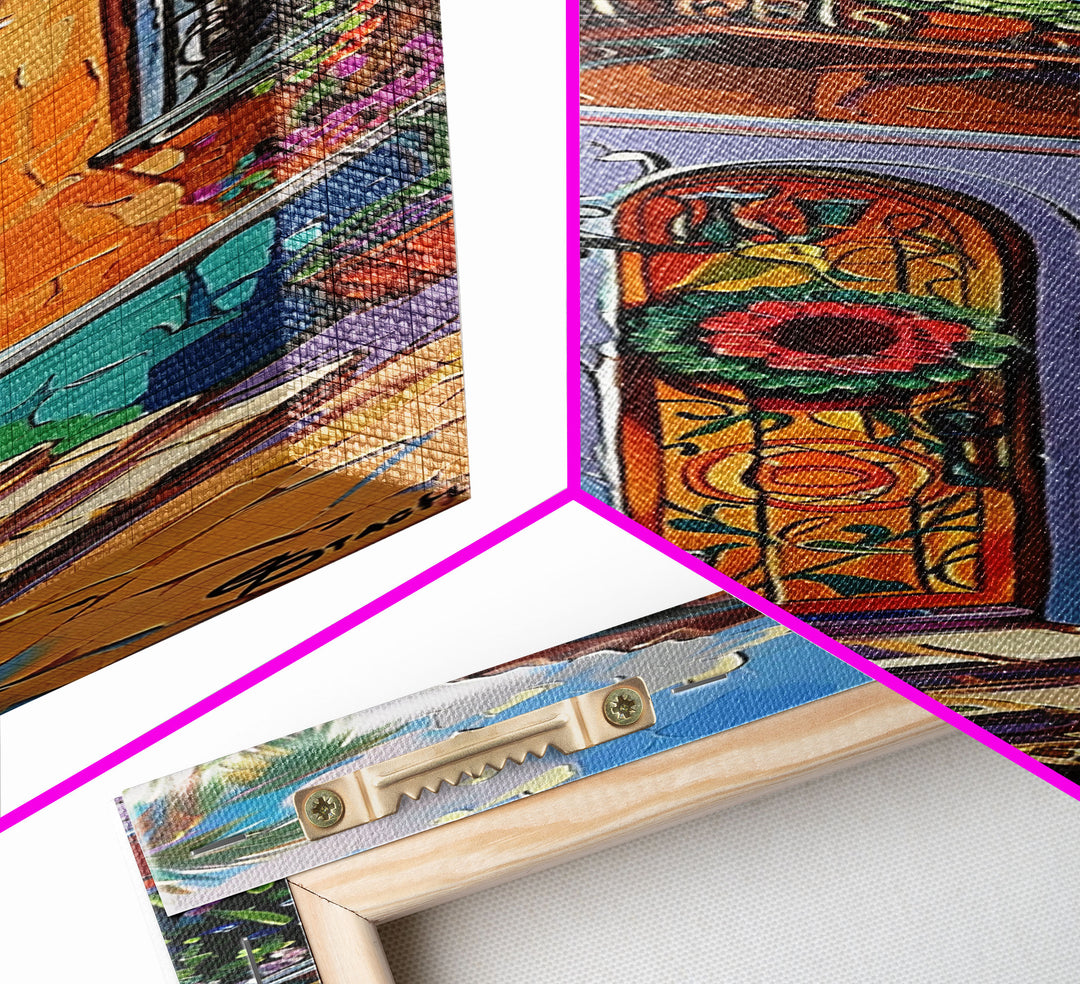 Spanish Inspired Acrylic Painting Framed and Printed on Canvas, Long and Narrow Vertical Art, Colorful Botanical Wall Art for Living Room