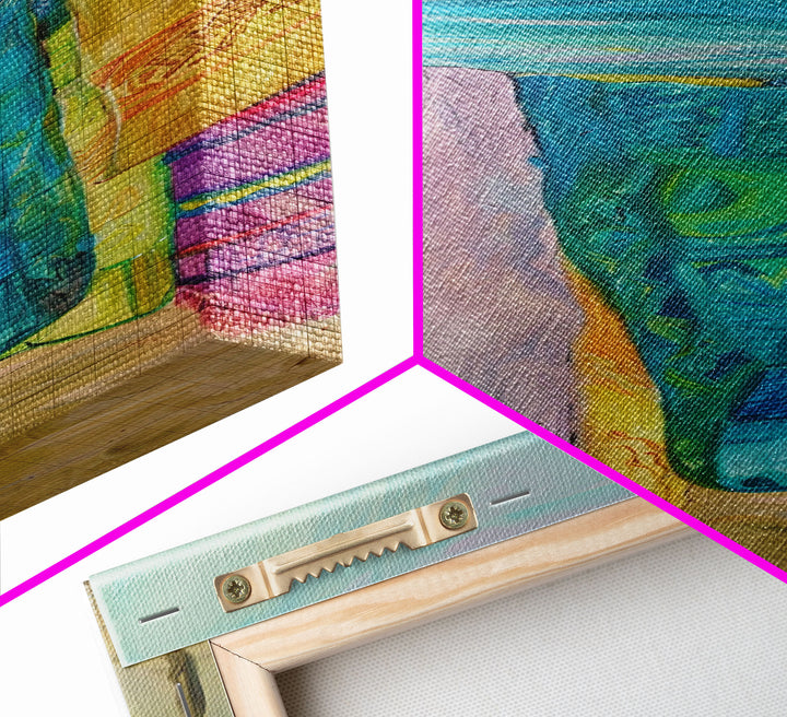 Colorful Laundry on Beach Landscape Art Print, Vertical Oversized Living Room Canvas Print Framed, Framed Wall Art for Laundry Room