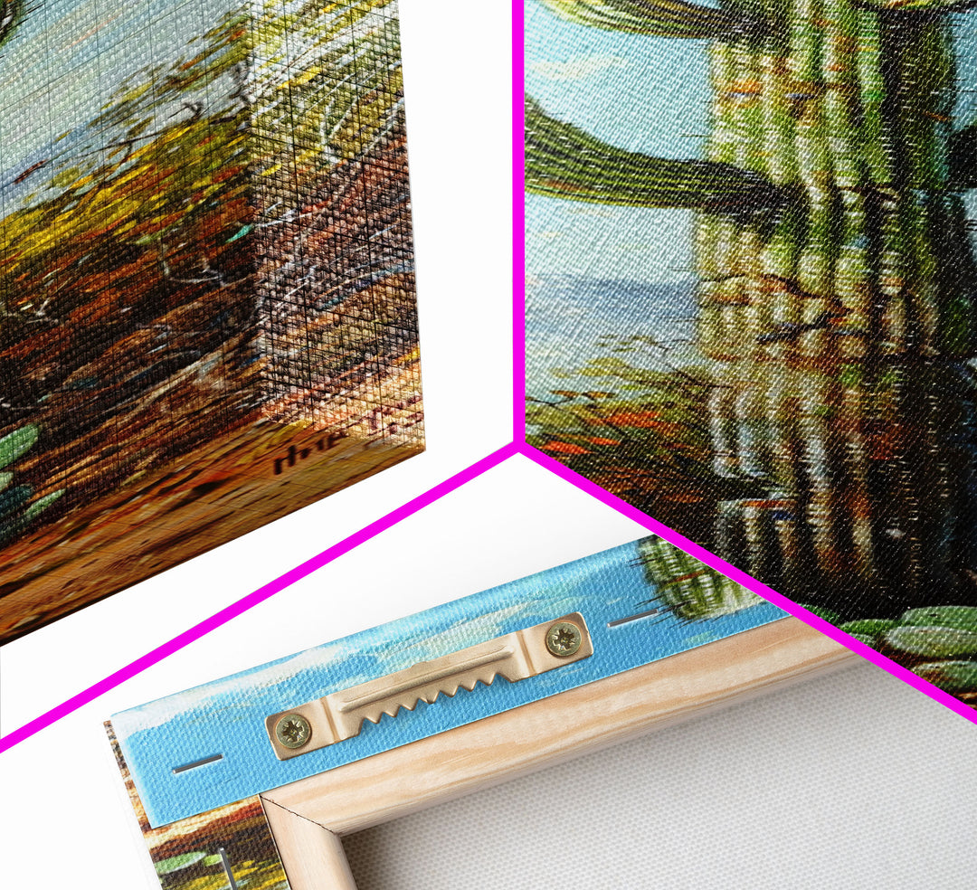 Framed Printed Acrylic Canvas Painting of Saguaro Cactus, Colorful Desert Art Print, Modern Western Wall Art Print, Office Wall Decor