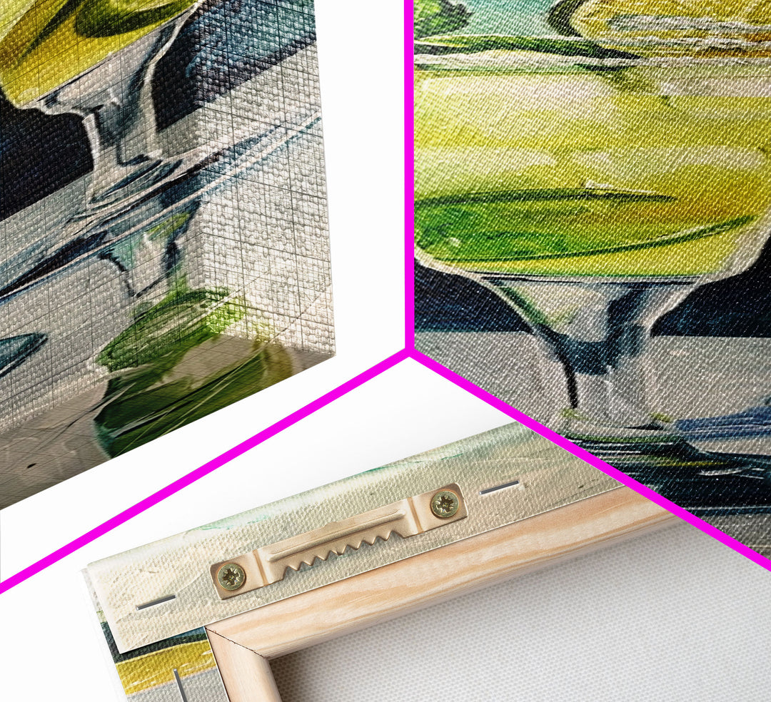 Vertical Martini Wall Art Framed and Printed on Canvas, Oversized Martini Poster, Bar Art Painting, Textured Painting, Kitchen Wall Art