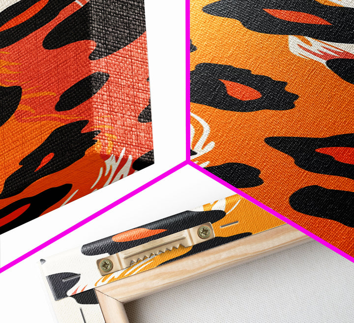 Bold Leopard Print in Orange and Black - Framed Canvas Print, Midcentury Modern Wall Art, Skinny Art, Tall Art, Living Room Decor