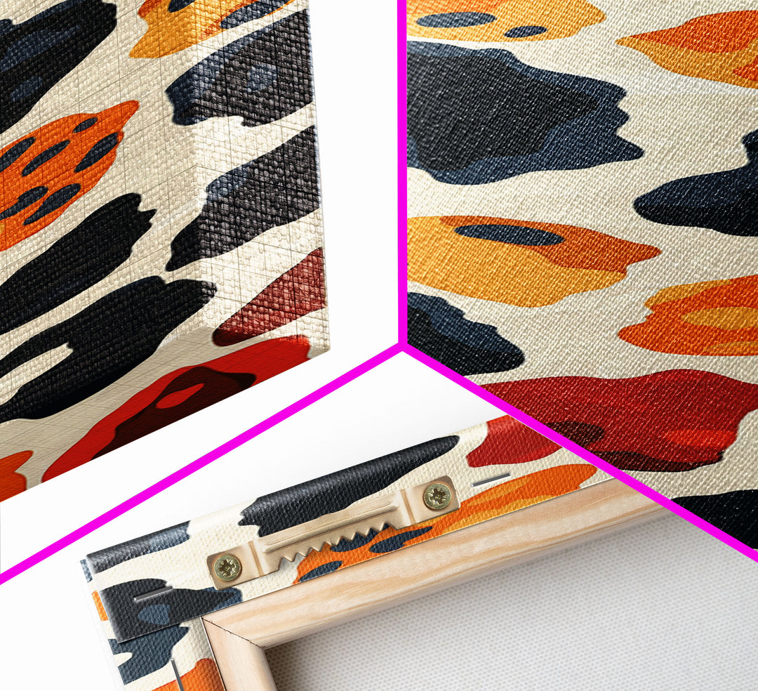 Retro Art Deco Cheetah Print Wall Art, Framed Canvas Print, MCM Style, Mid-century Modern Wall Art, Living Room Art, 70s Style Decor