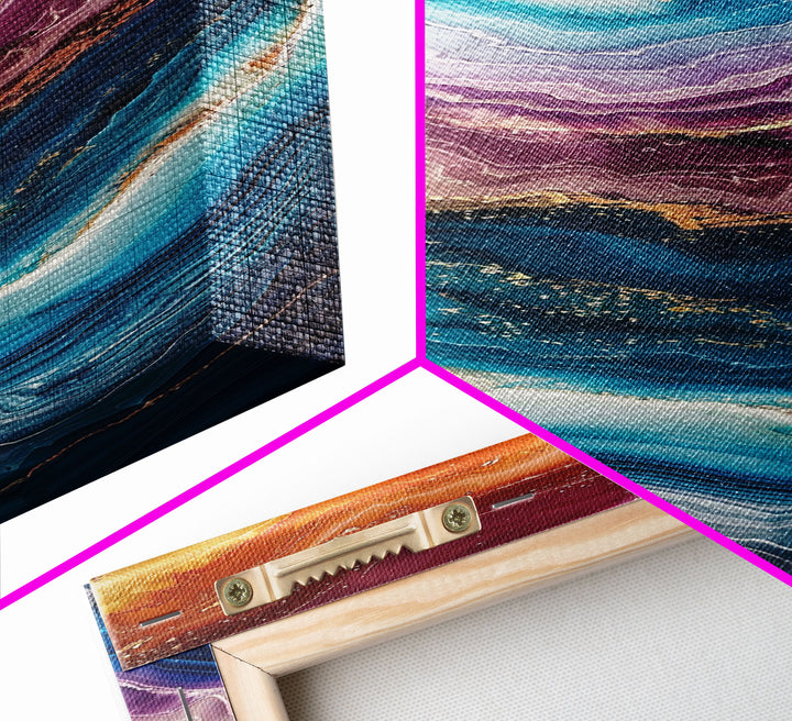 Multicolor Layered Geode Art - Framed Canvas Print, Midcentury Modern Skinny Art, Tall Wall Art for Living Room or Bedroom Decor