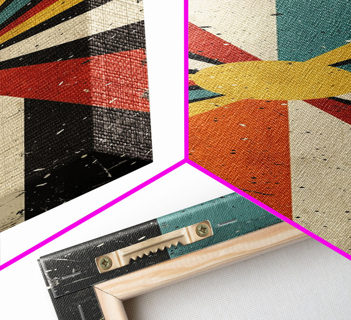 Midcentury Modern Sunburst Art, Framed Canvas Print, Retro, MCM Style, Vintage Style Wall Art, Skinny Art, Wood Frame Art