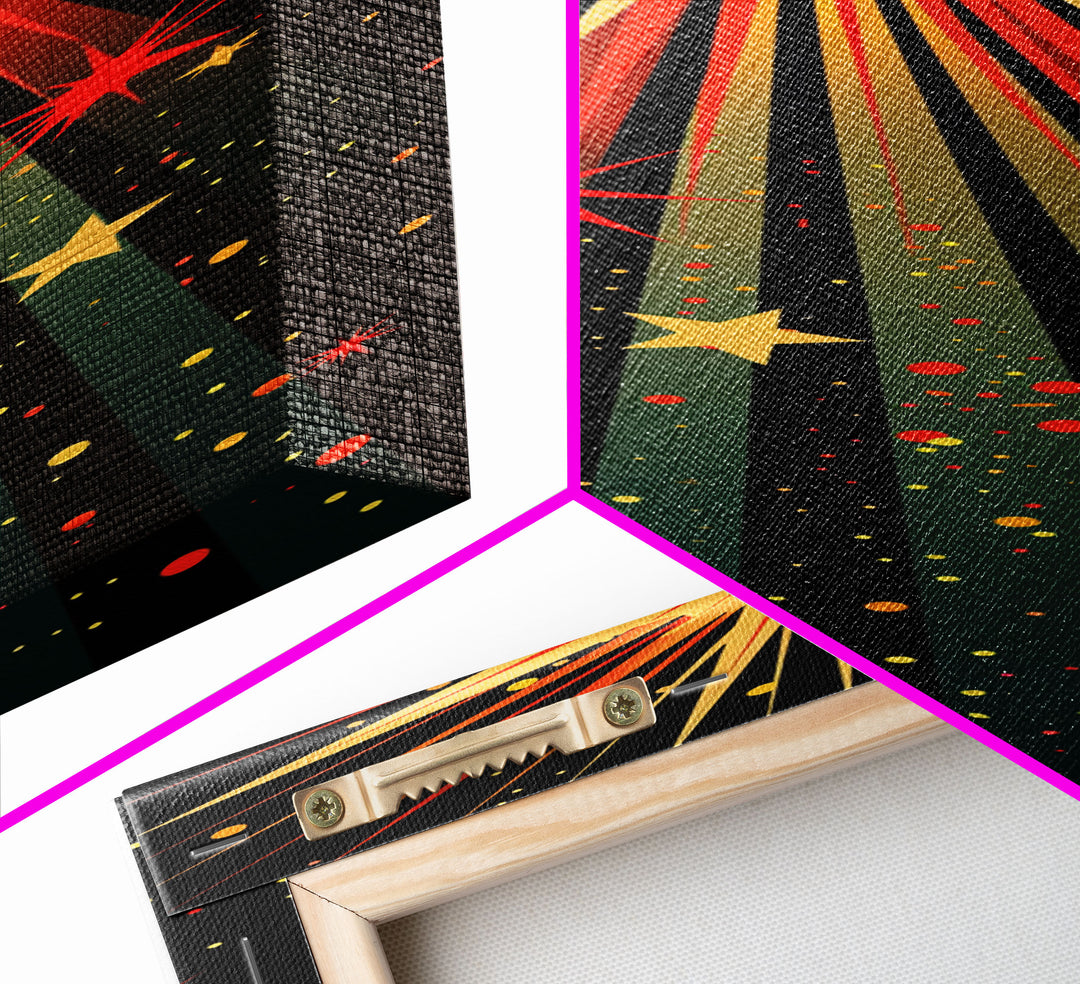 Starburst Explosion on Black Background - Framed Canvas Print, Boho Art, Midcentury Modern, Skinny Art, Tall Art, Bedroom Wall Art, Minimalist Art