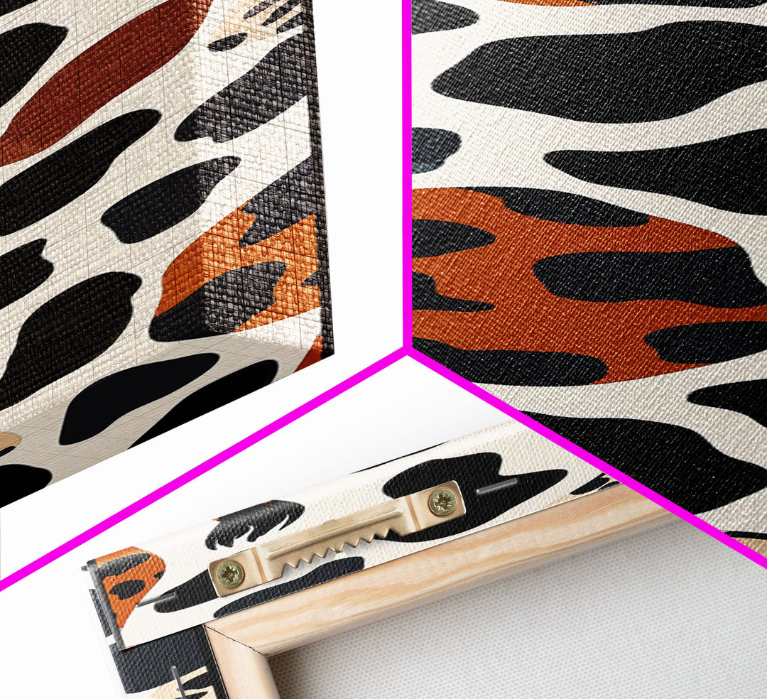 Retro Cheetah Print Wall Art Framed Canvas Print, MCM Style Art, Retro 70s Style Decor, Wood Frame Wall Art, Vintage Inspired Decor