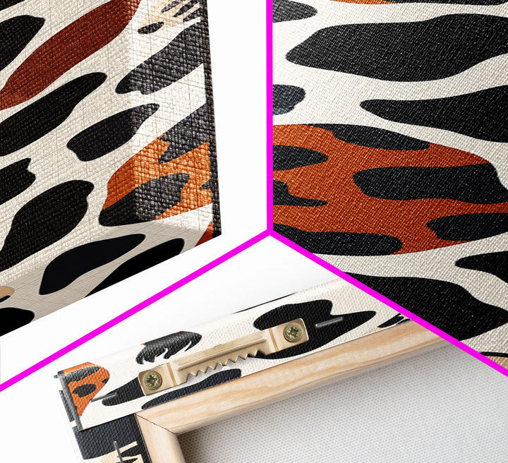 Retro Cheetah Print Wall Art Framed Canvas Print, MCM Style Art, Retro 70s Style Decor, Wood Frame Wall Art, Vintage Inspired Decor