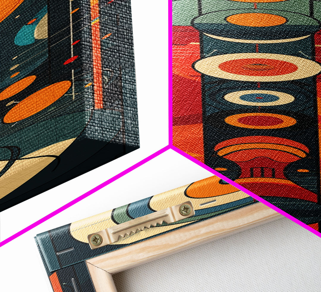 Retro Art Deco Geometric Patterns Wall Art Framed Canvas Print, Scifi / Science Fiction Decor