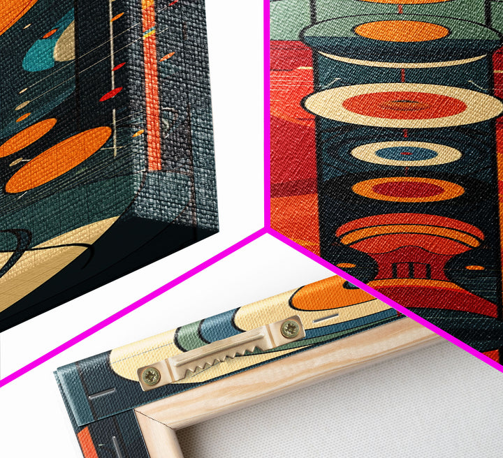 Retro Art Deco Geometric Patterns Wall Art Framed Canvas Print, Scifi / Science Fiction Decor