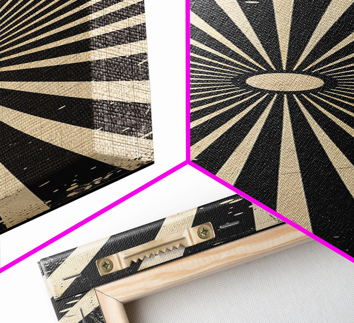 Black and White Sun Burst Art Deco Inspired Framed Canvas Print, Wall Art, Office or Mancave Wall Art