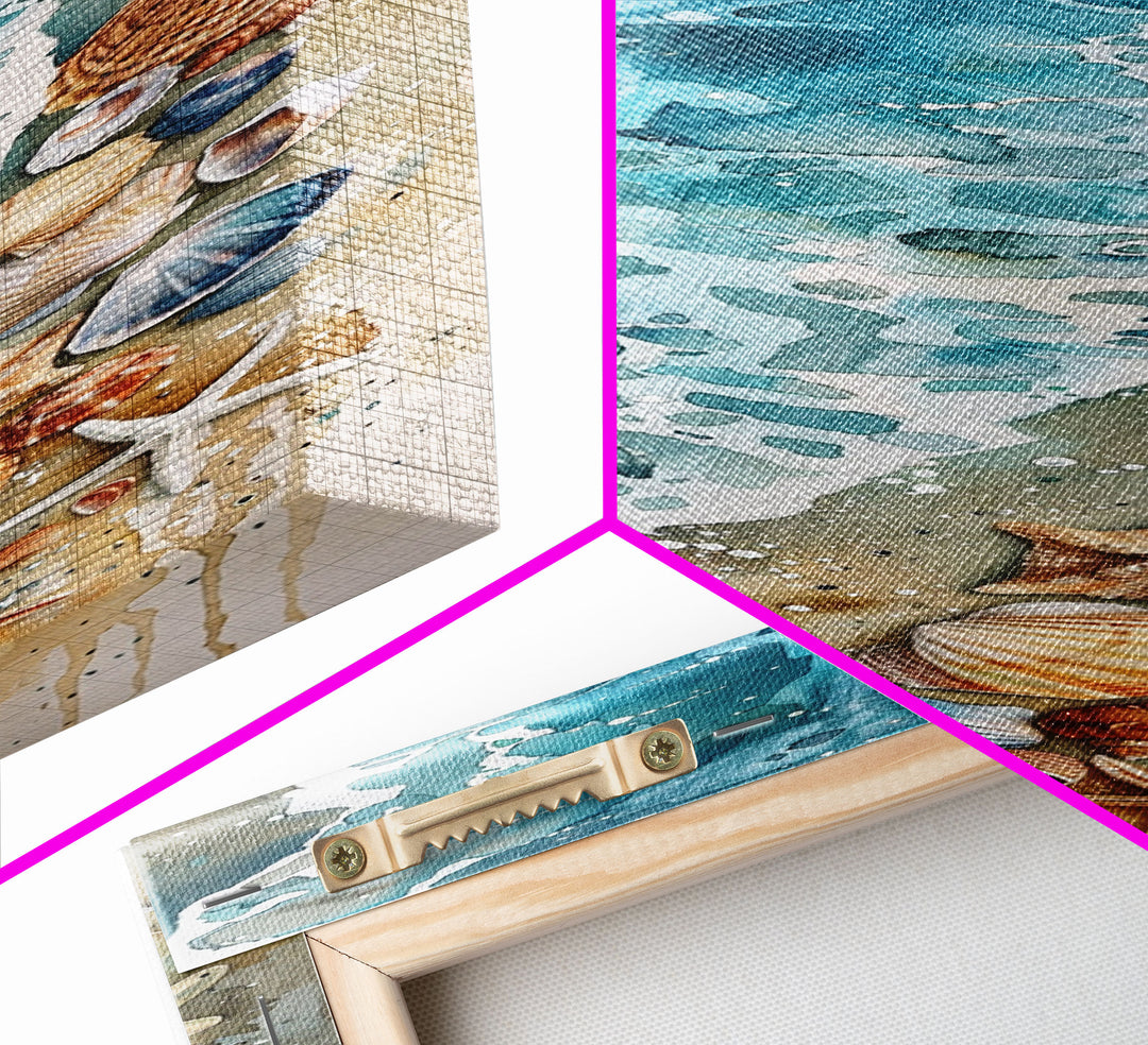 Coastal Beach Watercolor Painting - Framed Canvas Print, Skinny Tall Art, Wall Art for Living Room, Bedroom Decor, Beach Scene Art, Ocean View Print