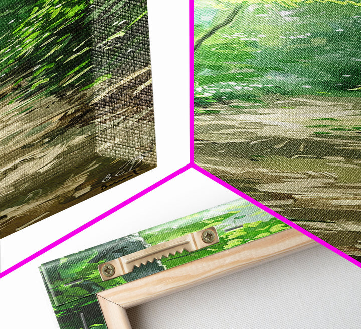 Lush Forest Pathway Art - Framed Canvas Print, Farmhouse Art, Boho Art, Skinny Art, Tall Art, Living Room Decor, Nature Wall Art for Home Decor