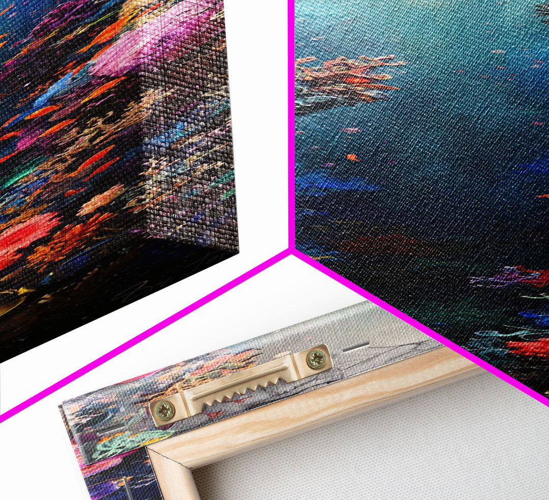 Deep Sea Adventure with Colorful Coral Reefs, Skinny and Tall Art, Stunning Framed Canvas Print, Underwater Landscape Wall Art