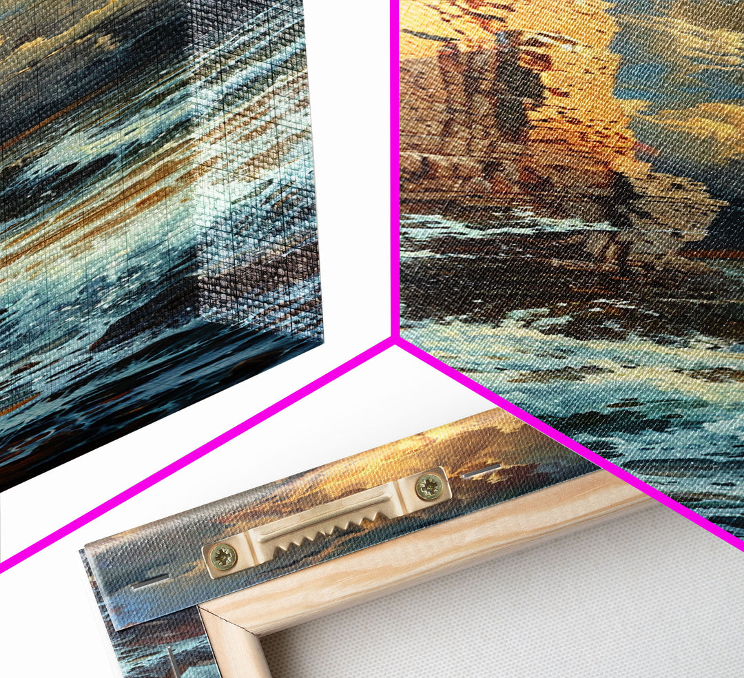 Majestic Cliffside and Crashing Waves in a Coastal Landscape on a Framed Canvas Print Tall Art Piece